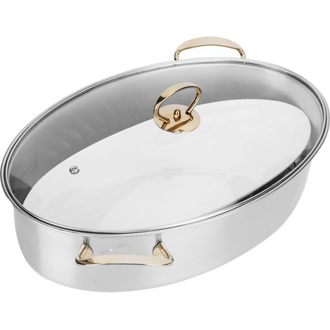Großer, ovaler 304-Edelstahl-Topf mit großem Fassungsvermögen zum Kochen von Fisch, Set mit Untersetzer, Küchenutensil (1/5)