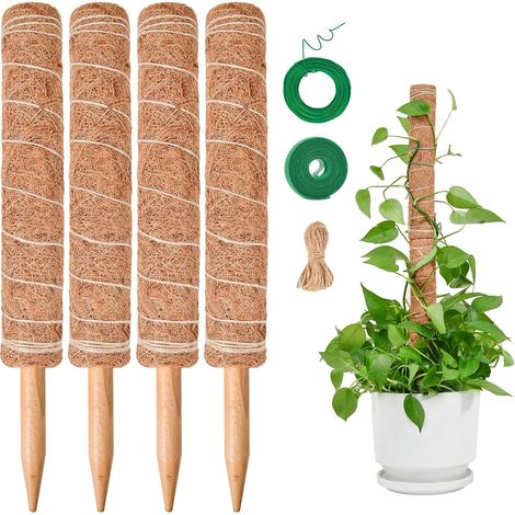 Tuteur Monstera pour Plantes, Tuteur Plante Grimpante 4 Pièces Bâton de Coco de 40cm, Poteau Totémique pour Plantes de Jardin et Pots (1/4)