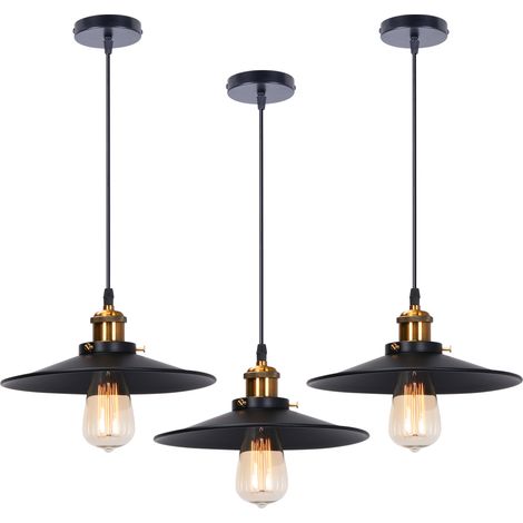 3er Pendelleuchte Schwarz Hängelampe mit Ø26cm Lampenschirm Kronleuchter Art Edison Lampe E27 Fassung für Loft Wohnzimmer Esszimmer