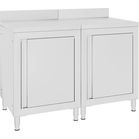 Table de travail professionnelle avec armoire inox argenté, lot de 2, 120 x 60 x 96 cm - PANGIVO (1/5)