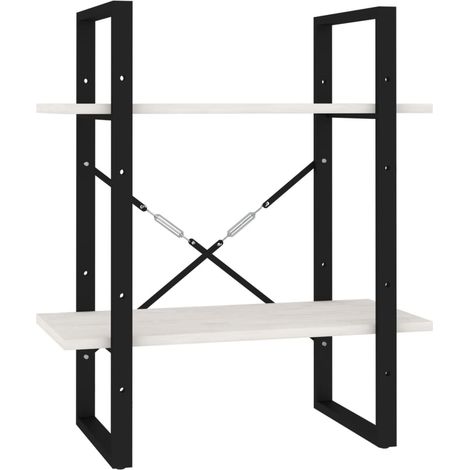 Bibliothèque Armoire à livres à 2 niveaux Blanc 60x30x70 cm Bois de pin massif (1/5)
