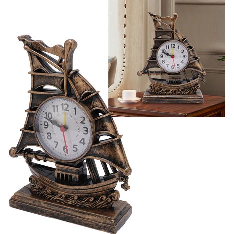 Montre de Bureau Modèle en Plastique Sailboat Figurine Clock 21 cm Horloge Décorative Nautique Facile à Maintenir (1/5)