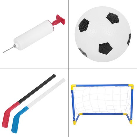 Ensemble de jeu de hockey sur glace et de football pour enfants, comprenant des buts, des ballons et une pompe. (1/5)