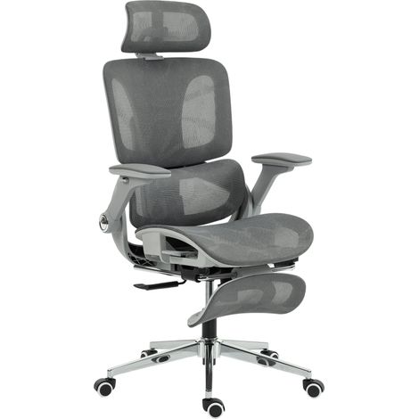 Chaise Bureau Ergonomique avec Accoudoirs 4D Appui-Tête et Profondeur d'Assise Réglables Maille Gris (1/5)