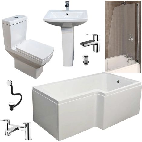 Shower Bath Suite L Shaped Sail Screen Amara Toilet & Basin Inc Taps RIGHT HAND (1/5)