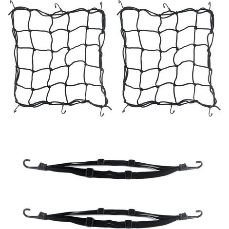 4 Pcs Filet Araignée Moto avec Crochets (40 X 40cm) et Tendeurs Elastique (60cm) pour Fixer des Bagages sur Porte Vélo/Moto,Tendeur à cliquet (1/5)