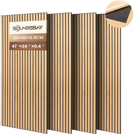 Panneaux Acoustiques Autocollant Chêne Lot de 2,88 m²-4 Pièces Grands, pour Traitement Acoustique et Décoration Murale, 120×60×0,9cm (1/5)