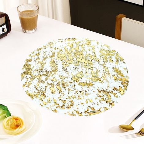 30 manteles individuales redondos con lámina plateada y malla brillante, ideales para mesas de comedor, fiestas y decoración. 33 cm x 33 cm (1/5)