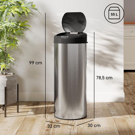 Poubelle de cuisine automatique 55 L en acier inoxydable avec capteur infrarouge, fermeture douce, anti-traces de doigts, argentée (1/5)