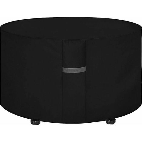 Housse Table de Jardin avec Grilles D’aération, Imperméable, Coupe-Vent, Anti-UV, Résistant à la Déchirure, Robuste Tissu Oxford 210D Housse de Protection pour Salon, Ronde (120x75cm) - Noir (1/5)