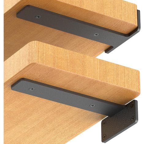 2-Pack Floating Shelf Brackets, 6-inch Heavy Duty Industrial Shelf Brackets, Black Metal L-Shaped Brackets for DIY Shelf Support (1/5-inch Thick) (1/2)