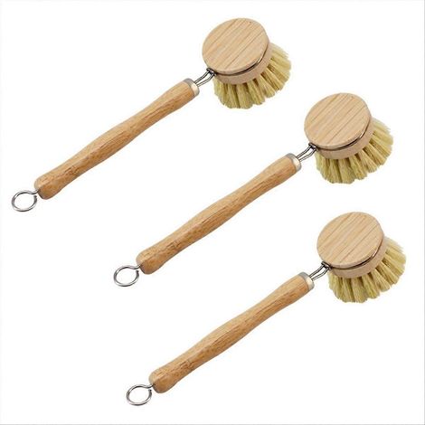 Sisal Pot brosse long manche brosse vaisselle et Pot lavage Bamboo manche brosse cuisine nettoyage Descaling (1/5)