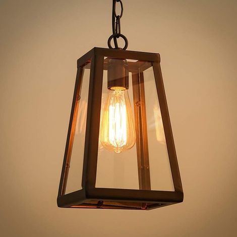 Suspension extérieure Lampe Suspendue Noire rétro IP44 Plafond Vintage Industriel Fer + Lampe Murale en Verre Étanche à la Pluie Pavillon Villa Loft Lustre Lampe d'extérieur (1/5)