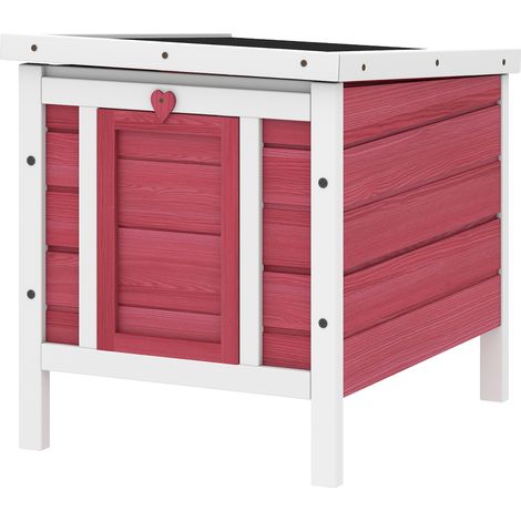 PawHut Gabbia per Conigli in Legno con Tetto Apribile in Asfalto Rosso (1/5)