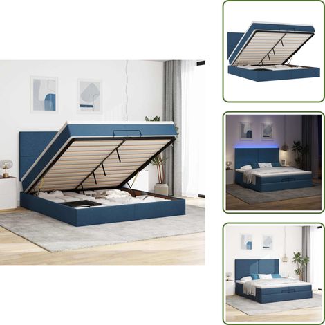 Stauraum - vidaXL Ottoman-Bett mit Matratzen & LEDs Blau 200x200 cm Stoff - Bettrahmen (1/5)