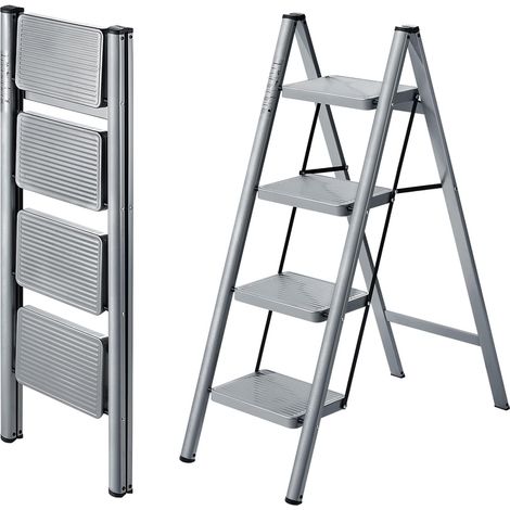 Escabeau 4 marches, Escabeau Pliante avec pédale antidérapante, échelle en Acier Robuste, Léger et Portable pour la Maison, Capacité 150kg (1/5)