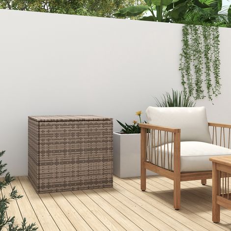 Contenitore da esterno in rattan sintetico, 75x75x70 cm. Contenitore con molla a gas e telaio in acciaio. Portata massima: 50 kg.