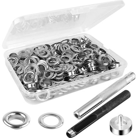 Trousse à œillets Outils, Trousse à œillets Outils 6mm, Kit de Pièces de Travail, Pièces de Travail pour Cuir, pour Bâche, Rideaux, Auvents, Chaussures, Sacs, Argent, avec 3 Pièces D'installation (1/5)