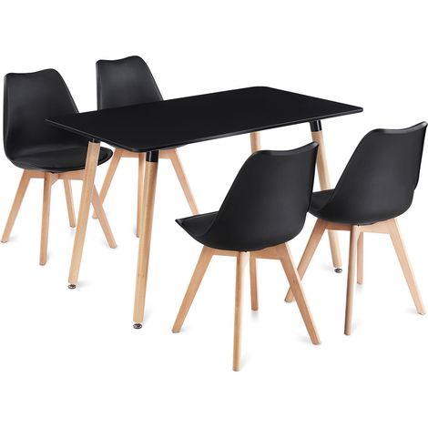 Ensemble table et 4 chaises de salle à manger SHANNON/ABBY 5 p. Noir (1/5)