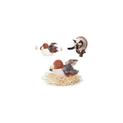 Wiederaufladbarer Spatz mit Flügelschlag, lebensechtem Zwitschern und Piepsen, berührungsempfindliches interaktives Katzenspielzeug für alle Rassen, Katzenspielzeug mit Katzenminze, 10 cm (4 Zoll) – C