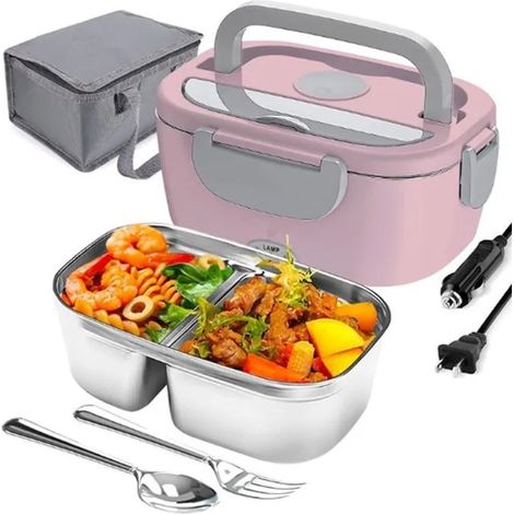 Lunch box chauffante electrique 17x10,8c23,8 cm - Lazozo - boîte isotherme repas chaud pour voiture camion bureau travail acier (1/4)