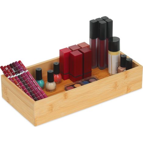 Boîte de Rangement Bambou, Bord Bas sans Couvercle, H x L x P : 6 x 30 x 15 cm, Cuisine, Salle de Bain, Nature (1/5)