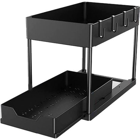 Porta spezie estraibile a 2 livelli, organizer scorrevole in acciaio inox nero con porta bacchette per mobile da cucina.