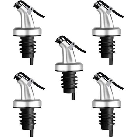 5Pcs Bec Verseur Bouchon Alcool Bouteille Becs Verseur Huile d'olive avec Bouchon en Caoutchouc Distributeur De Bec De Vin Bouchon Doseur Argent