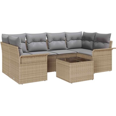 Maison Exclusive - Conjunto de sofá de jardín 7 uds. 6 plaza Beig (1/5)