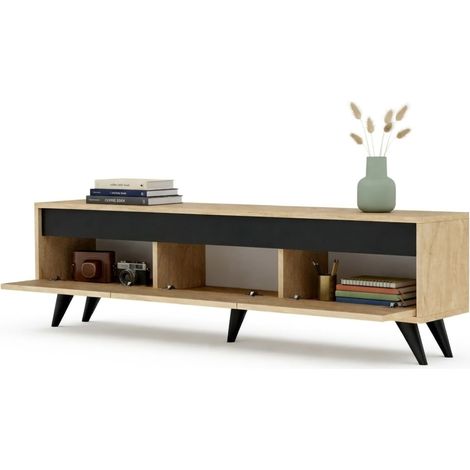 Mobile Porta tv Reatino, 3 Ante, Apertura a Ribalta, 3 Vani, 150x30x45h cm Beige Marmo