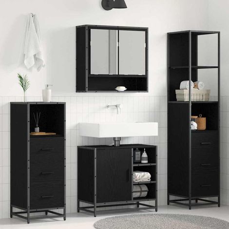 Badezimmermöbel-Set 4 pcs Schwarz Eichen-Optik Holzwerkstoff
