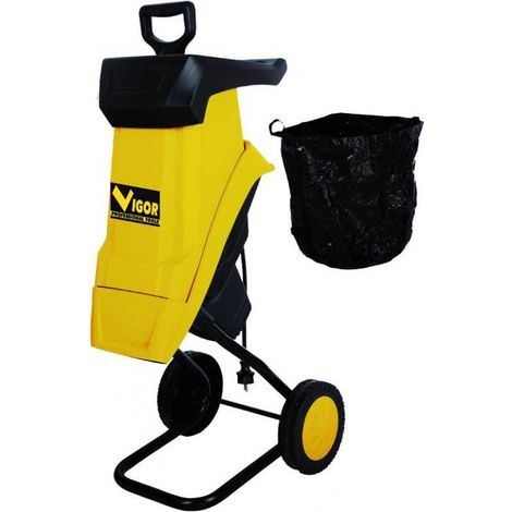 Vigor – Broyeur de végétaux électrique 2400W – Lames rotatives 4500 tours/min – Capacité de coupe jusqu'à 40 mm – Sac de collecte 50L