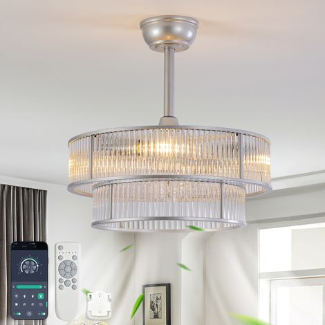 Ventilateur de plafond en cristal de 19 pouces avec double barre verticale, pales en ABS, double contrôle par application, 6 vitesses, silencieux, idéal pour les chambres et les chambres d'enfants (Ar (1/5)