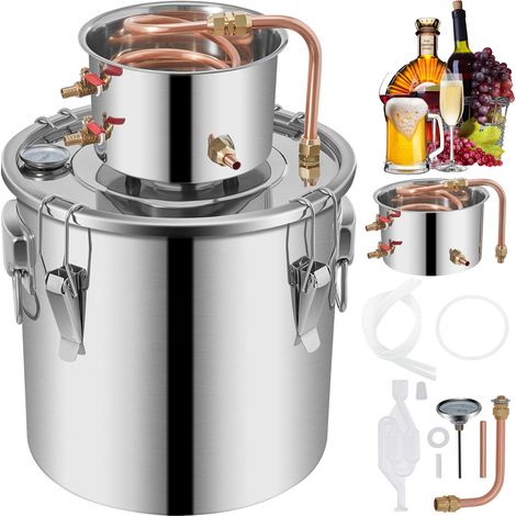 Mophorn 8.5Gal Stainless Steel Moonshine Still Distiller 38L Copper Tube Home Brewing Kit with Built-in Thermometer for DIY Whisky Wine Brandy - Silver (1/5)
