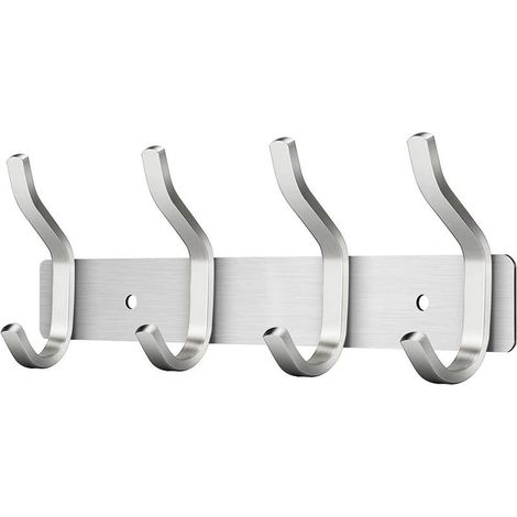 Wall-mounted coat rack with 4 double stainless steel hooks – Maximum load 30 kg – For bathroom, bedroom, kitchen (1/4)