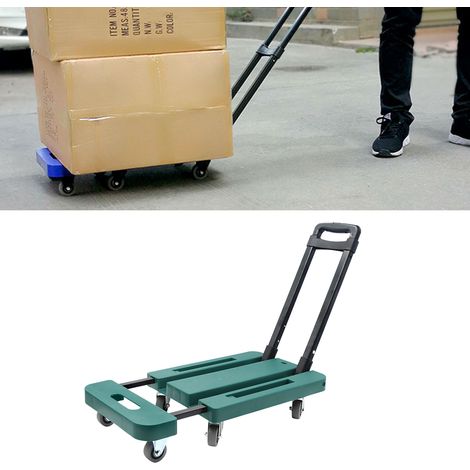 Faltbarer Transportwagen, 10 cm ausziehbarer Boden, 6 leise Gummiräder, hohe Tragkraft, rutschfest, faltbarer Gepäckwagen, grün (1/5)