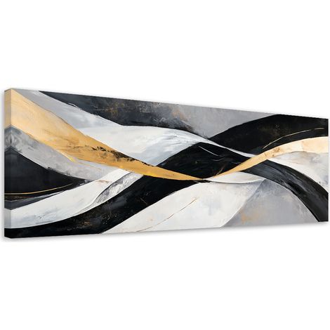 Wandbild Abstrakt Wellen Gold Schwarz Glamour 90x30 cm (1/5)