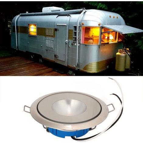 Plafonnier rond LED 3,5 pouces en acier inoxydable pour camping-car/yacht, 12 V/24 V CC, lumière blanc chaud, étanche, pour salle de bain et intérieur. (1/5)
