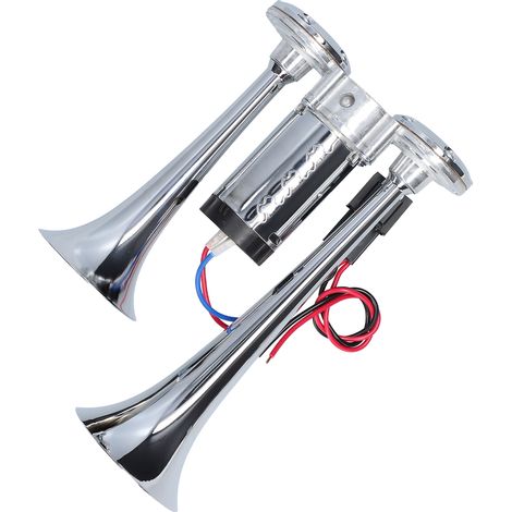 Ortviai Klaxon pneumatique double trompette 12 V, 110 dB, compresseur intégré et relais, alliage zinc chromé, pour voiture, camion, SUV