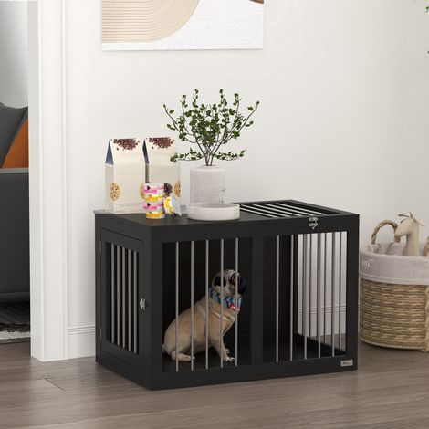 Cage chien transport pliable, 2 portes sécurisées, grille métal robuste, 80x50x56,5 cm, noire, niche verrouillable pour chien moyen (1/5)