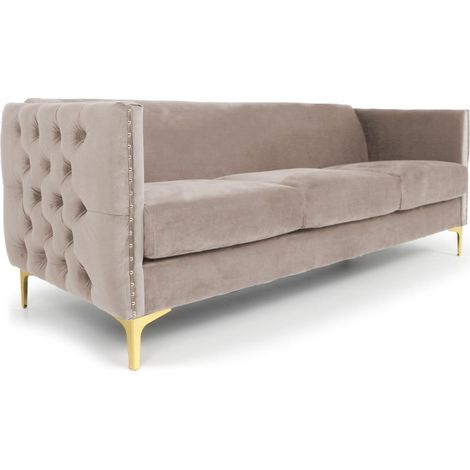 Canapé 3 Places en Velours "Suez" 204cm Taupe (1/5)