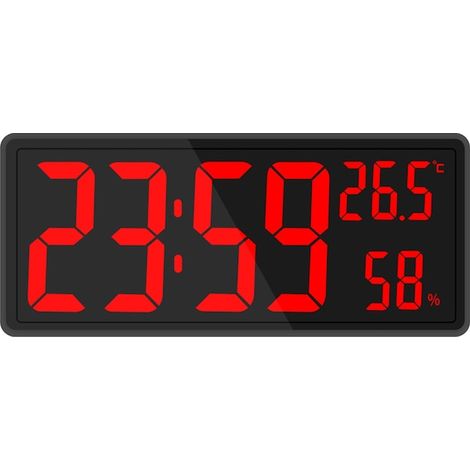 Reloj de pared LED grande con pantalla digital roja de fácil lectura para la temperatura, ideal para la sala de estar, el dormitorio o la oficina. (1/3)