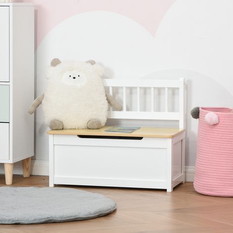 HOMCOM Baúl para Juguetes Banco Almacenaje para Niños con Respaldo y Tapa Amortiguadora Carga 40 kg para Salas de Juego Dormitorio 60x30x50 cm Blanco (1/5)