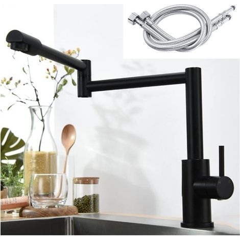 Robinet de cuisine remplisseur de pot 304 acier inoxydable sans plomb robinet de cuisine 360 degrés rotation évier de cuisine robinet pliant eau chaude froide mitigeur évier grue ( Color : Black wit (1/5)