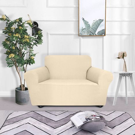 Decdeal Stretch-Sofabezug, rutschfest, weich und waschbar, für Wohnzimmer, Kinderzimmer, Haustierzimmer, 1-Sitzer, beige
