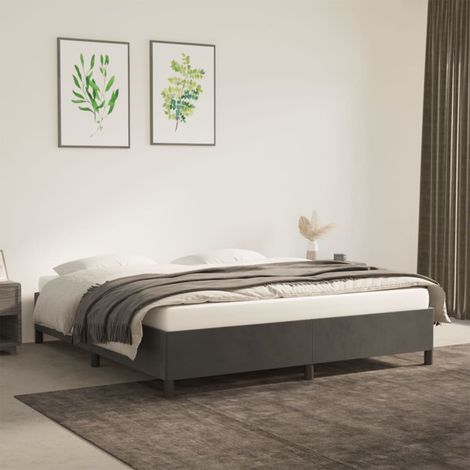 Cadre De Lit Moderne: Queen Size - Lit Double - Gris foncé 160 x 200 cm Velours Chic-912535 (1/5)