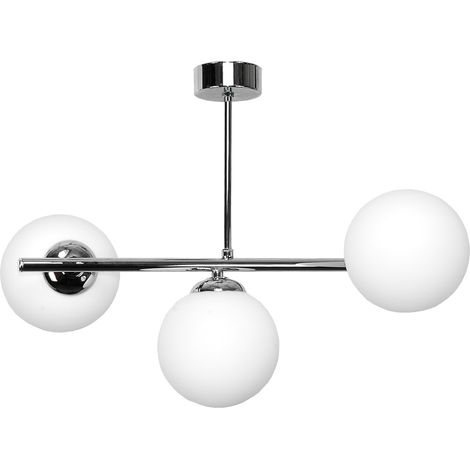 Lampada a sospensione, lampadario da soffitto, paralumi a sfera in vetro, attacco E14 LED, finitura cromo titanio, modello 14-922