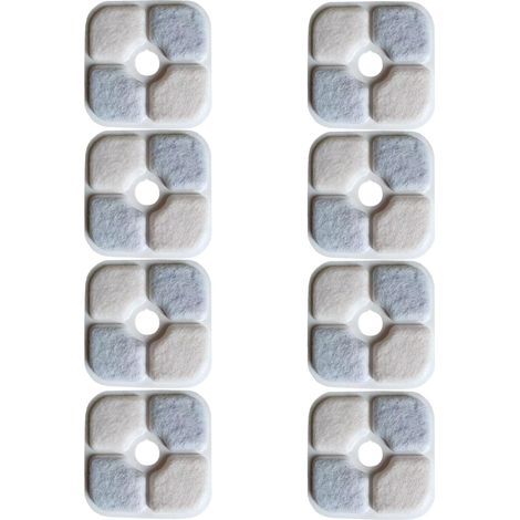 Lot de 8 filtres pour fontaine à chat, triple système de filtration, filtre de rechange avec résine et charbon actif, 8,4 x 8,4 cm, pour fontaine Catit Pixi et filtre de fontaine à chat (1/5)
