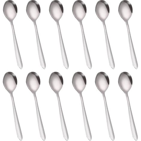 Ensemble de 12 cuillères de table en acier inoxydable, pour la maison, la cuisine et le restaurant. Compatibles lave-vaisselle, finition polie miroir. (1/5)