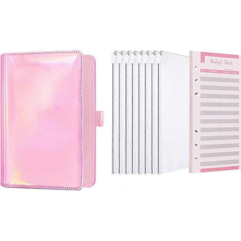 Classeur à 25-26 pochettes pour argent liquide, format A6, 6 anneaux, cuir PU, fermeture éclair, idéal pour organiser son budget. (1/4)